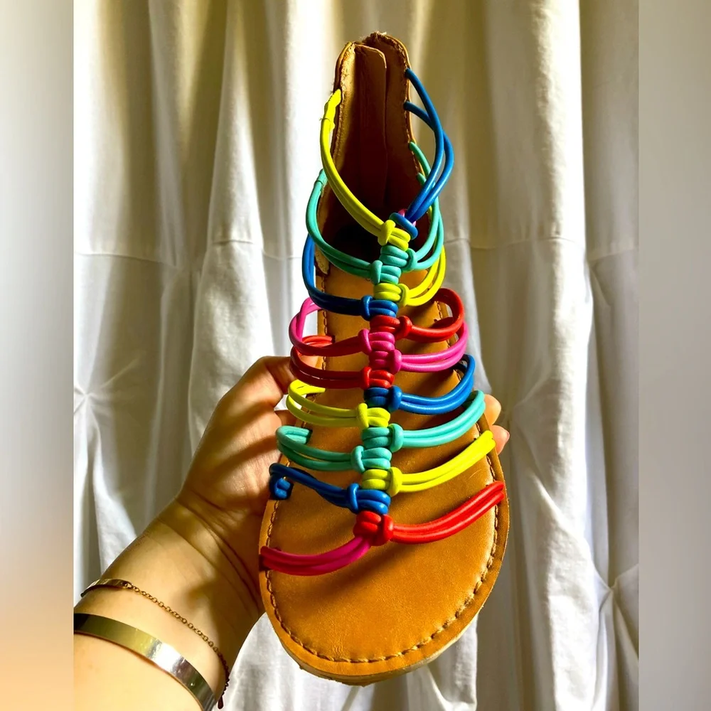 *3 for $20* Stevie’s rainbow gladiator-style sandals, women’s size 5. - Picture 11 of 14